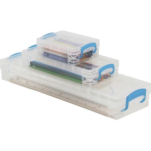 Storage Box Set, 3 Boxes, 4-1/2"Wx14-1/4"Lx2-1/10"H, Clear