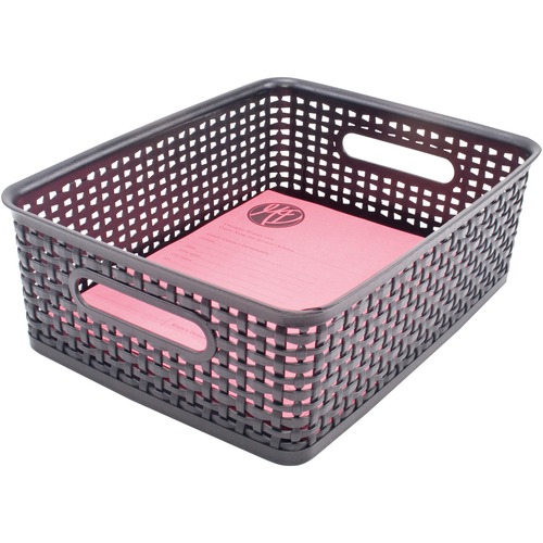 Storage Bins, Plastic, Med, 10-1/2"x14"x4-3/5", Black 2/PK