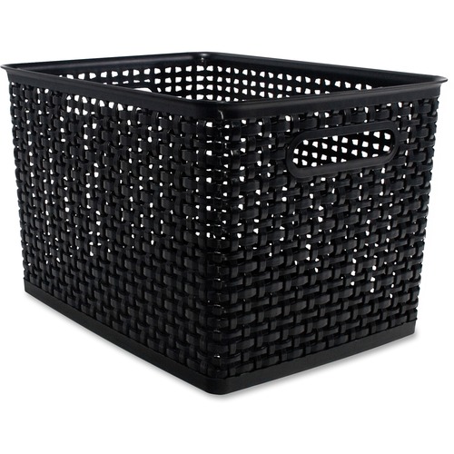 Storage Bins, Plastic, 13-1/2"x10-1/2"x8-3/4", Black 2/PK