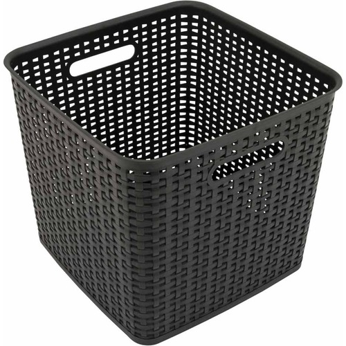 Plastic Weave Bin, Extra Large, 12.5" x 12.5" x 11.13", Black 2/PK
