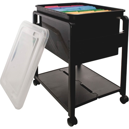 Folding Mobile File Cart, 13-1/2"x14-1/2"x18-1/2", Black/Clear