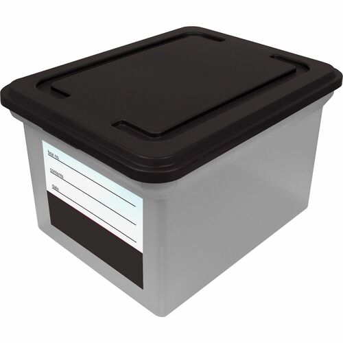 File Tote W/Contents Label, 18" x 14-1/8" x 10-13/16", Clear/Black