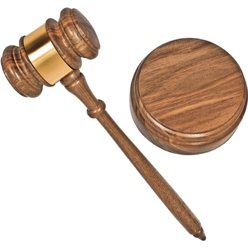 Gavel Set, Sound Block, Brass Band, 10-1/4" Gavel, Walnut