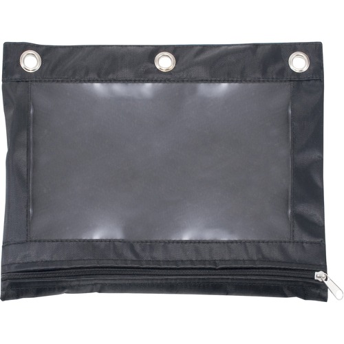 Binder Pouch, Clear Front, Zipper Closure, 7.38" x 10", Black