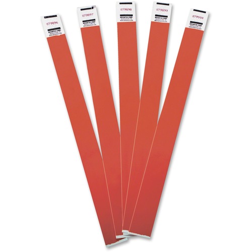 Wristbands, Tyvek, Numbered, 3/4" x 9-3/4", Red 100/PK