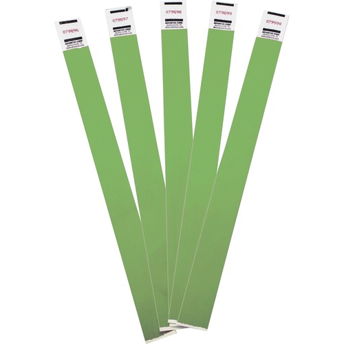 Wristbands, Tyvek, Numbered, 3/4" x 9-3/4", Green 100/PK
