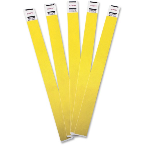 Wristbands, Tyvek, Numbered, 3/4" x 9-3/4", Yellow 100/PK
