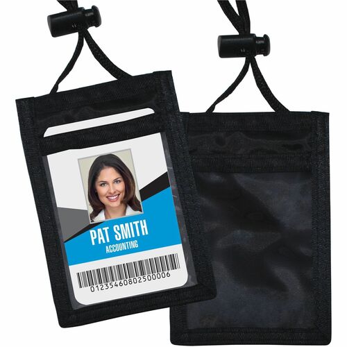 ID/Convention Neck Pouch, Vertical, Adjustable 48" Cord, Black 12/PK