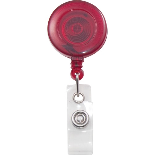 Retracting ID Card Reel, 30" Extension, Translucent, Red 12/PK