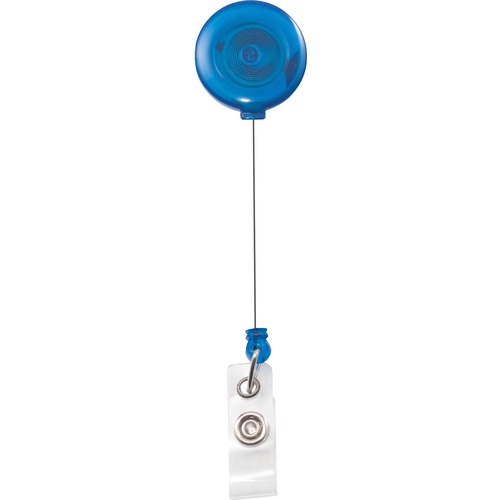 Retracting ID Card Reel, 30" Extension, Translucent, Blue 12/PK