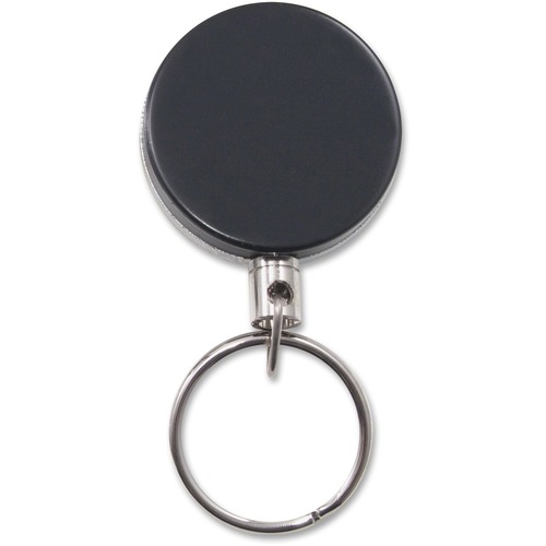 ID Badge Reel, With Ring, Retractable, Heavy Duty, Black/Silver 6/PK