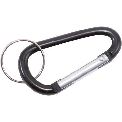 Key Chain, With Split Key Ring, Carabiner, Black 10/PK
