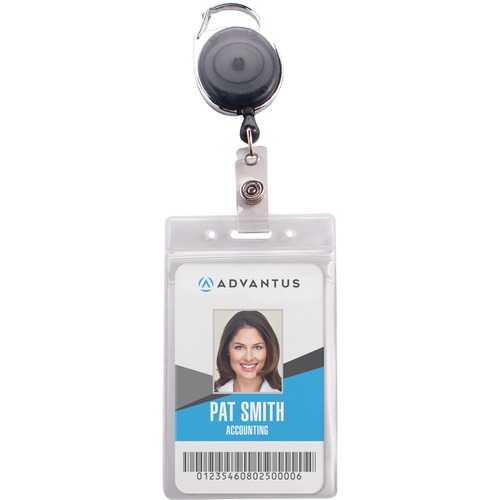 Badge Holders, with Reel, 2-7/12"x3-3/4" Insert, Black/Clear 10/PK