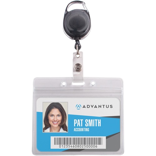 Badge Holders w/Reel, 3-3/4"x2-7/12" Insert, Black/Clear 10/PK