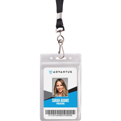 Badge Holders, With 36" L Lanyard, Vert, Black/Clear 20/PK