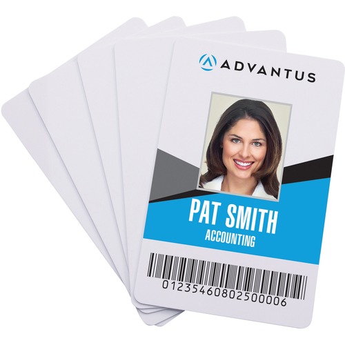 ID Cards, Laminated PVC, 2-/18" x 3-3/8", White 100/PK