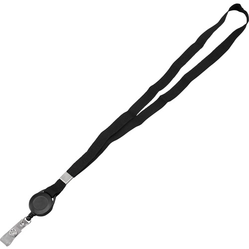 Badge Reels with Lanyard, 30" Extension, 36" Length, Black 12/PK