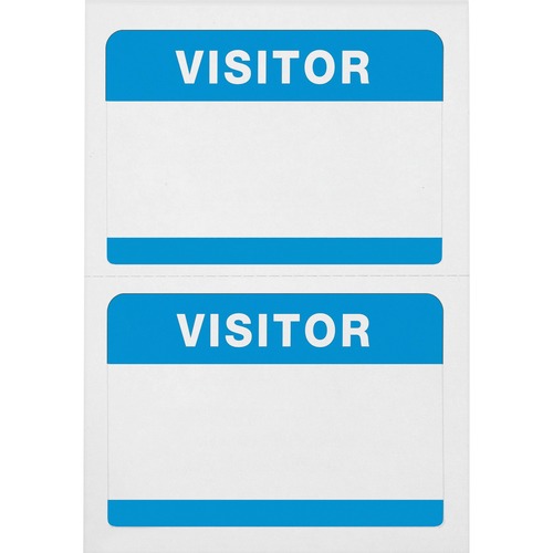 Badge Stickers, "Visitor", 3-1/2"x2-1/4", White/Blue 100/BX