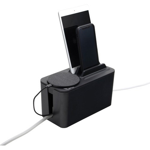 Cable Box Mini Station, 4-3/5"Wx9-3/10"Lx6"H, Black