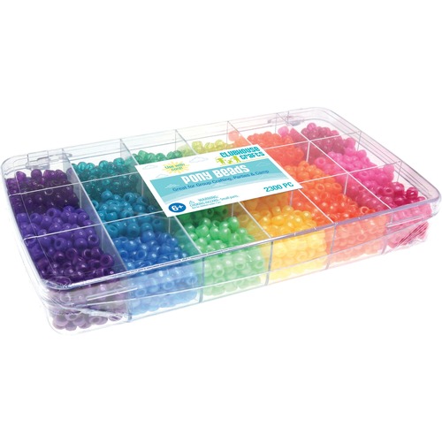 Pony Bead Box, 6 Colors, 3 Finishes, 2300 Pieces, Assorted