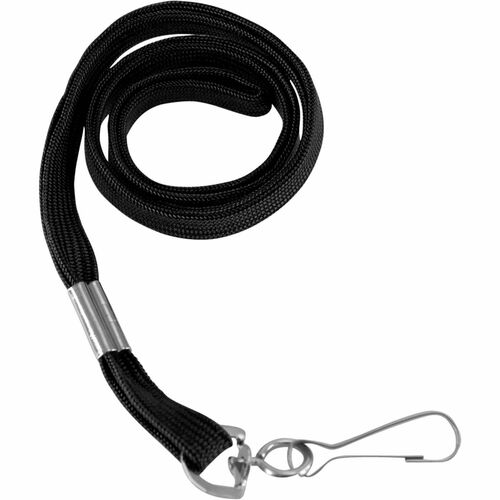 Flat Lanyards, With Hook, 36" L, Black 100/BX