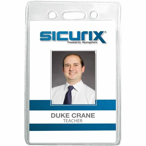 Badge Holder, Punched, Vertical, Vinyl, 2-3/8"x3-3/8", Clear 12/PK