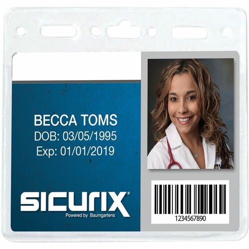 Badge Holder, Punched, Horizontal, Vinyl, 4" x 3", Clear 50/PK