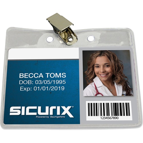 Badge Holder, Clip, Horizontal, Vinyl, 2-1/2"x3-1/2", Cl 50/PK