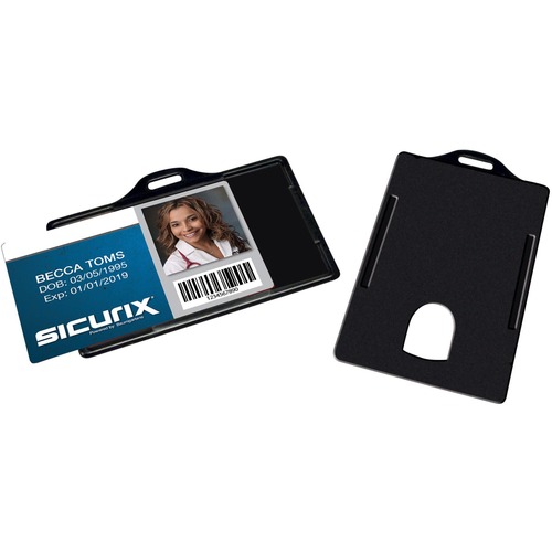 ID Card Holders, Horizontal, 3-3/8"x2-1/8", Black 25/PK