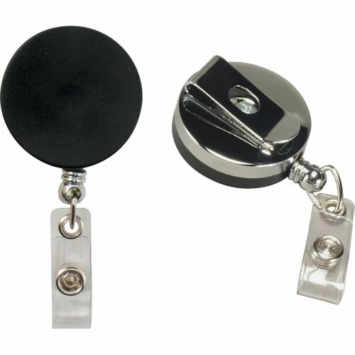 Large ID Badge Reel, Heavy-Duty Cord/Clip, 30", Black/Chrome