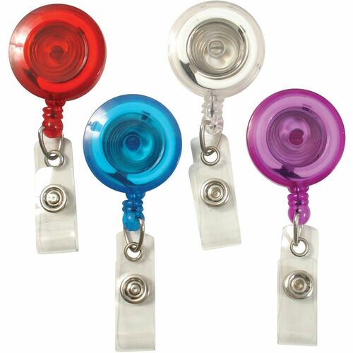 ID Card Reel, with Belt Clip, 30 Inch, Translucent Red, Blue, Clear, Peach 4/PK
