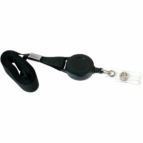 Lanyard Card Reel, Extends 24", Black 12/PK
