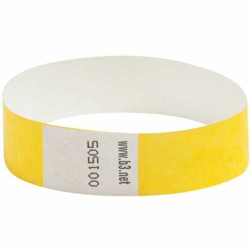Security Wrist Band, Tear-Resistant, 10" x 3/4", Yellow 100/PK