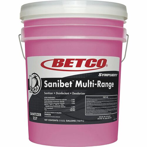 Sanitizer/Disinfectant/Deodorizer, Concentrate, 5 Gal Pail, Pink