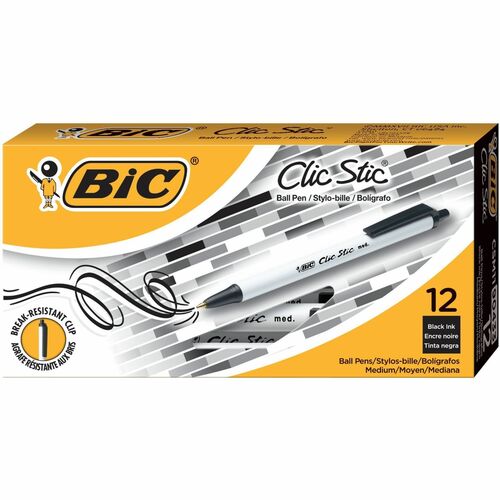 Pen, Clicstic, Ballpoint, Retractable, Medium, Black 12/DZ