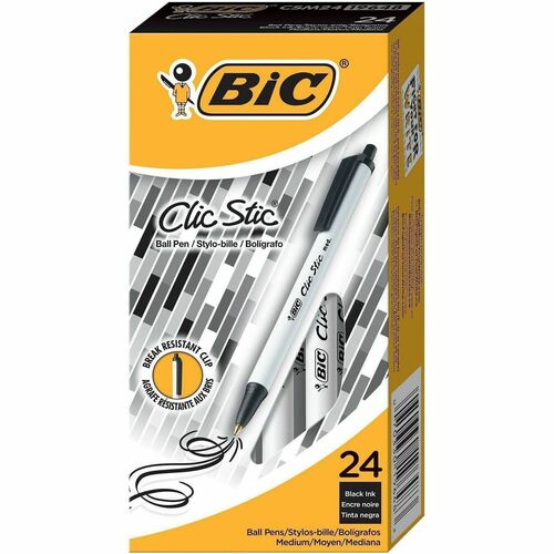 Pen, Clicstic, Ballpoint, Medium, Black 24/BX