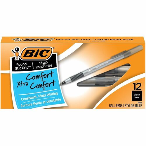 Pen, Round Stick, Grip, Fine, Black 12/DZ