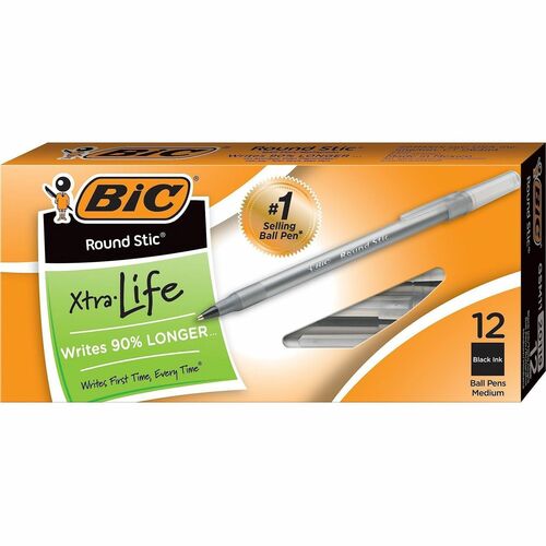 Pen, Roundstick, Ballpoint, Medium, Black 12/DZ