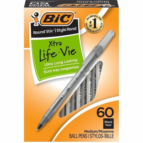 Pen, Roundstick, Ballpoint, Medium, Black 60/BX