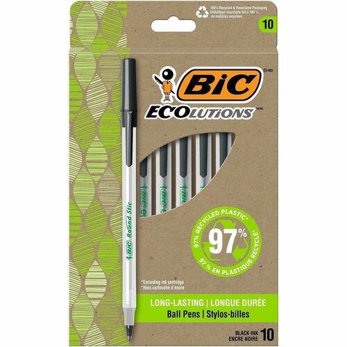 Pen, Ballpoint, Stick, 1.0mm, Semi-CL Barrel/Black Ink 10/PK