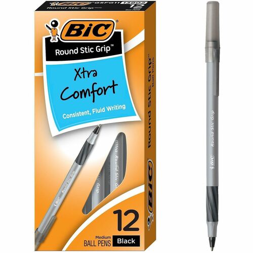 Pen, Roundstick, Grip, Medium, Black 12/DZ
