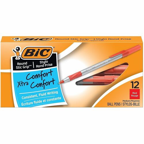 Pen, Roundstick, Grip, Medium, Red 12/DZ