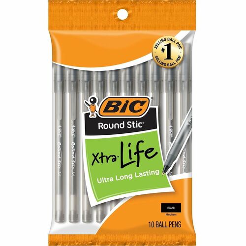 Pen, Round Stick, Black 10/PK