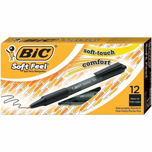 Pen, Soft Feel, Ballpoint, Retractable, Fine, Black 12/DZ