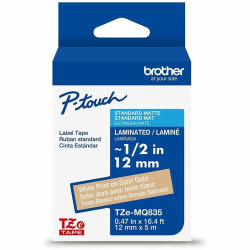 Tape, TZE, 12 Millimeter, White/Satin Gold