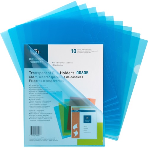 File Holders, Poly, Transparent, 11" x 8-1/2", Blue 10/PK