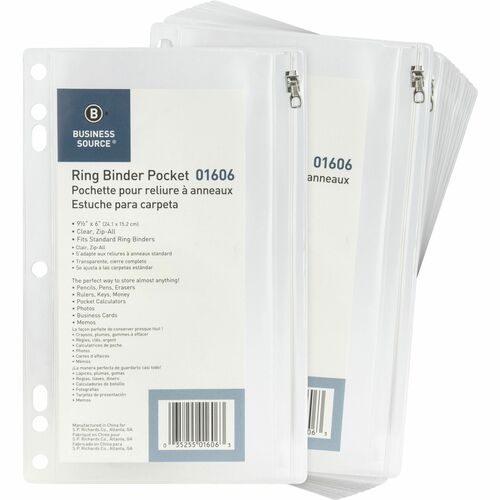 Pocket, Zipper, Binder, 9.5x6, Clear 24/BX