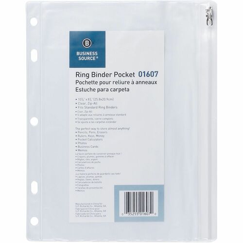 Pocket, Zipper, Binder, 10 X 8, Clear 24/BX