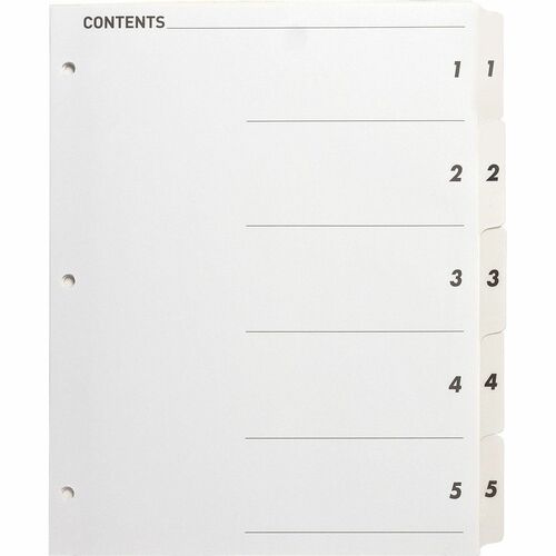 Index Dividers, With Table of Contents Page, 1-5, 5 Tabs per Set, 11" x 8-1/2", White