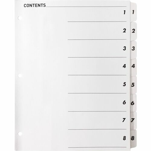 Index Dividers, With TOC Page, 1-8, 8 Tabs/ST, 11" x 8-1/2", White